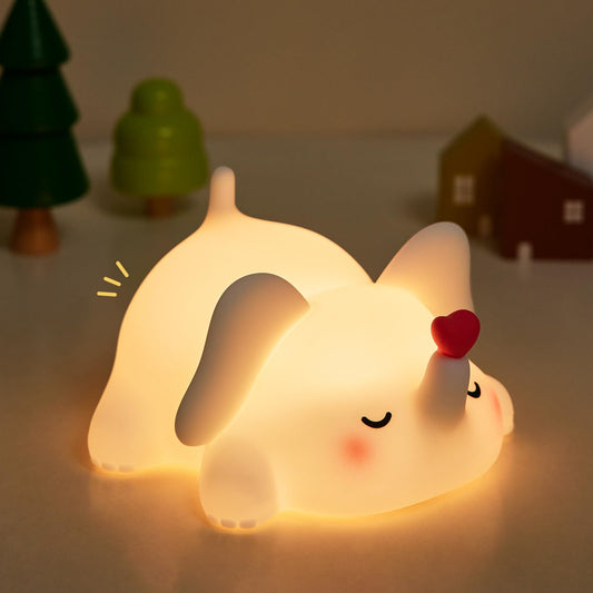 Sweet Heart Elephant Night Light, LED Squishy Novelty Animal Cute Lamp, Food Grade Silicone Nightlight, Dimmable Light Up Elephant Decor for Room College, Boys Girls White Elephant Gifts