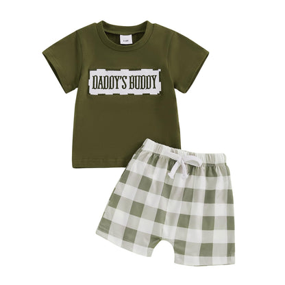 NZNDSHD Baby Boy Summer Clothes Daddys/Mamas Boy Matching Outfit Short Sleeve Embroidery T-shirt Plaid Toddler Shorts Set