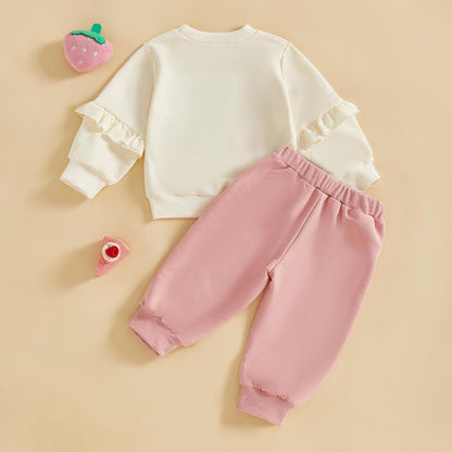 Kupretty Baby Girl Clothes Toddler Fall Winter Outfit Ruffles Crewneck Bow Pullover Sweatshirt + Joggers Pants Set