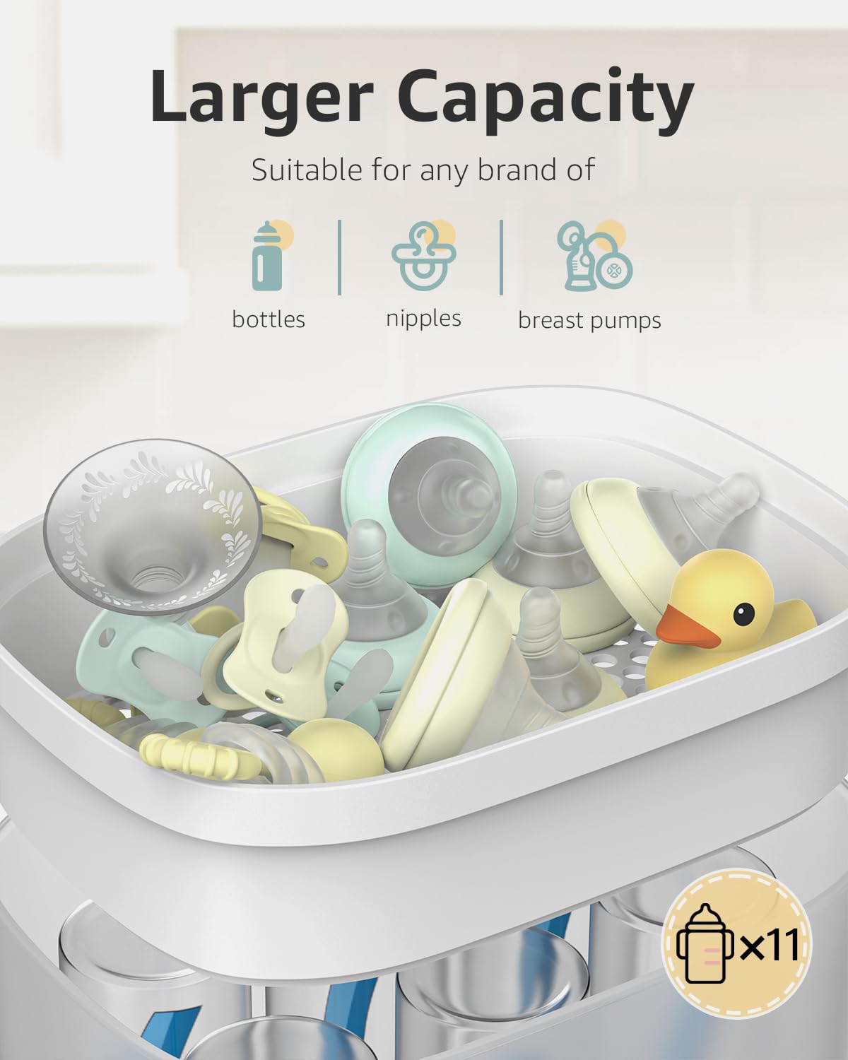 Baby Bottle Sterilizer | Esterilizador de Biberones, 6-in-1 HAUTURE Bottle Sterilizer and Dryer, Electric Steam Bottle Sanitizer for Baby Stuffs, Baby Bottles & Breast Pump Accessories