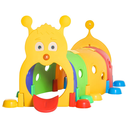 Qaba Caterpillar Tunnel for Kids, Outdoor Indoor Climb and Crawl Through, Play Equipment for Toddler 3-6, 6 Sections, for Daycare, Preschool, Playground, Multicolor