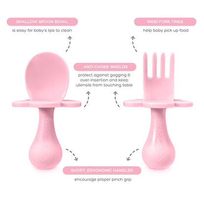 grabease Baby Essentials Must-Haves - Complete Feeding Set for Baby-Led Weaning and Portion Control - Suction Bottoms 4 Piece Set, BPA and Phthalates-Free, Blush