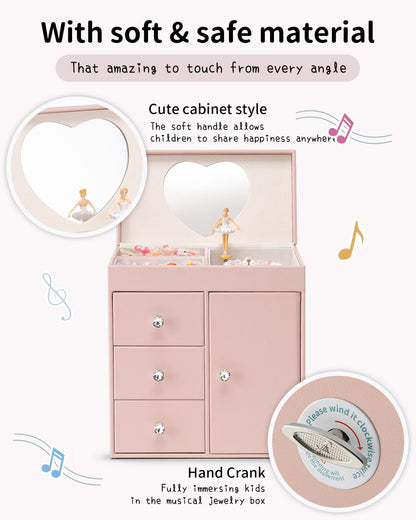 Vlando Musical Jewelry Box for Girls, Large Kid Music Box with Ballerina for Birthday Bedroom Decor, 4 Layer Girl Jewelry Gifts for Girls Kids - Light Pink