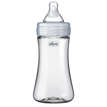 Chicco Duo 5oz. Hybrid Baby Bottle with Invinci-Glass Inside and Plastic Outside | Dishwasher, Bottle Warmer, and Electric Sterilizer Safe | Intui-Latch Nipple | Clear/Grey, 2pk
