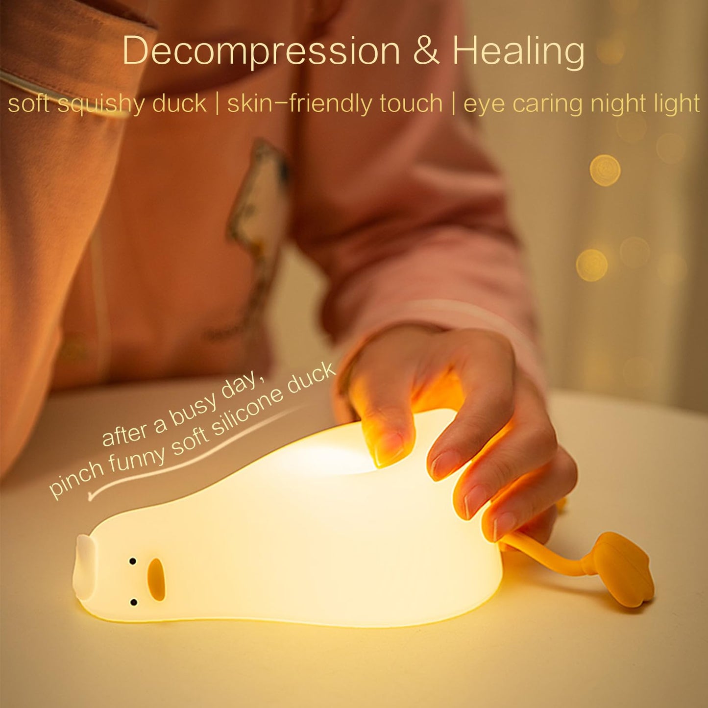Sweet Heart Elephant Night Light, LED Squishy Novelty Animal Cute Lamp, Food Grade Silicone Nightlight, Dimmable Light Up Elephant Decor for Room College, Boys Girls White Elephant Gifts