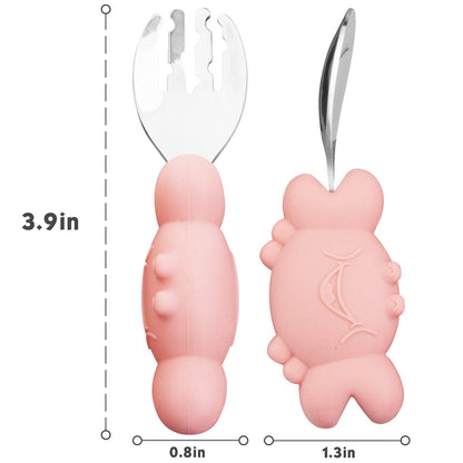 Silicone Suction Plate for Toddlers with Fork Spoon Set - Self Feeding Training Divided Plate Dish and Bowl for Baby and Toddler, Fits for Most Highchairs Trays (Cyan)