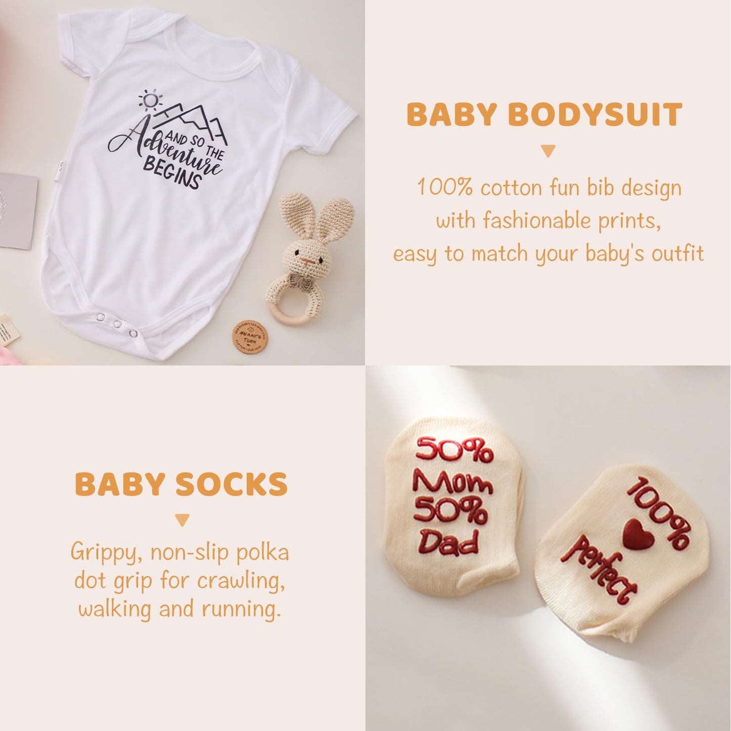 Bopoobo Baby Shower Gifts for Boys - New Born Gifts, Unique Essentials: Onesie, Blanket, Rattle, Lovey, Socks, Decision Coins, Milestone