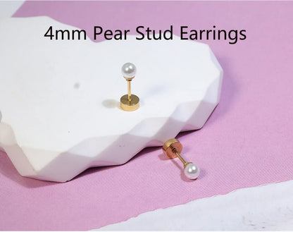 6mm Pearl Stud Earrings Flat Screw Back,14K Gold Pearl Cartilage Helix Earrings Hypoallergenic 316L Surgical Steel Piercing Jewelry Gift for Girls Women Toddlers(6mm Pearl, Gold)