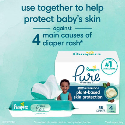 Pampers Baby Wipes Aqua Pure, 99% water-based wipes, Hypoallergenic and Unscented Infant Wipe, 896 Total (16 Flip-Top Packs)