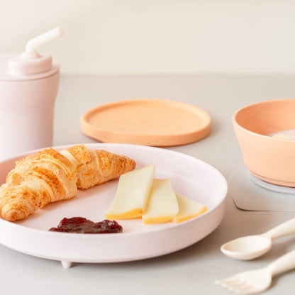 Miniware Little Foodie Set with Cereal Bowl, Sandwich Plate, My First Cutlery Set, 1-2-3 Sip Cup, and Detachable Suction Foot for Baby Toddler Kids (Little Camper)