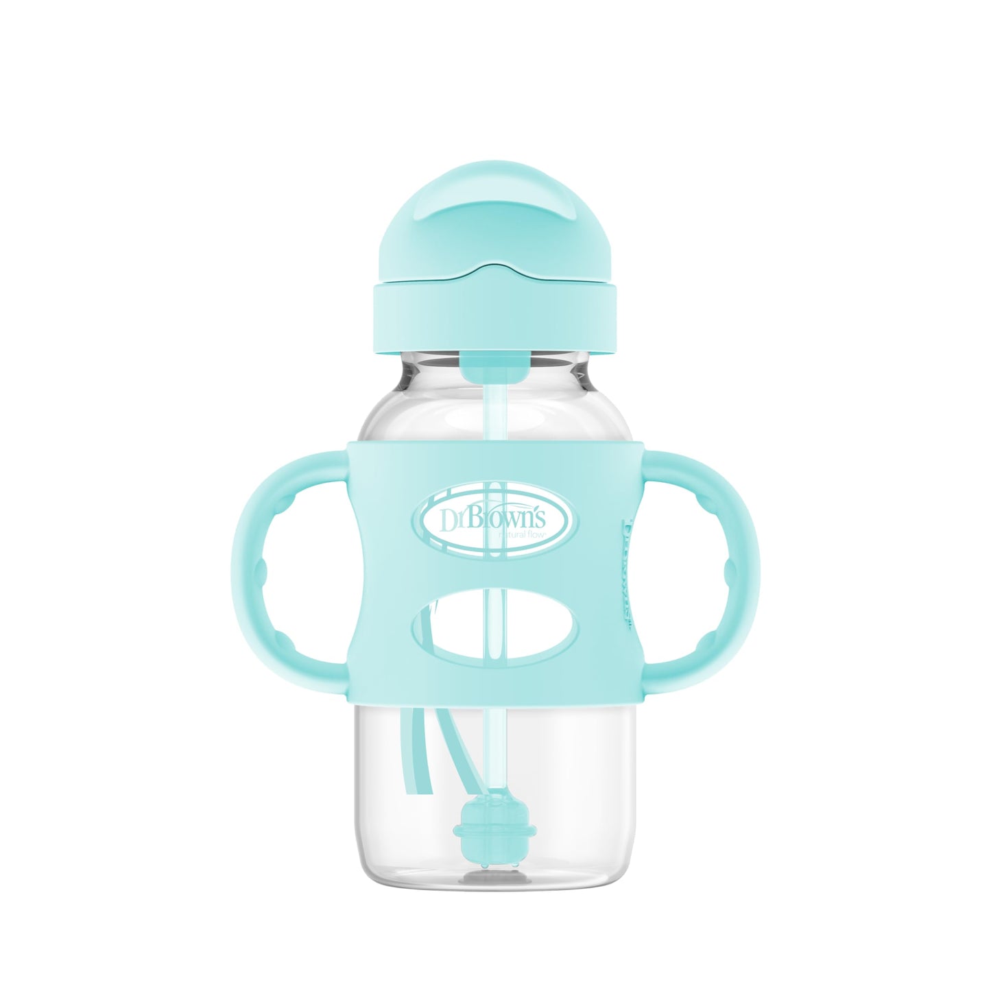 Dr. Brown's Milestones Wide-Neck Sippy Straw Bottle with 100% Silicone Handles and Weighted Straw, 9 oz/270 mL, Gray & Pink, 6m+, 2 Count (Pack of 1)