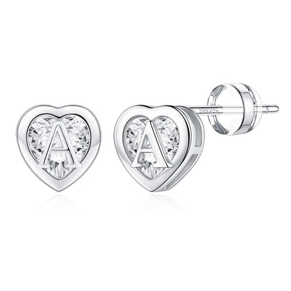 IEFWELL Heart Stud Earrings for Girls Women, S925 Sterling Silver Studs Hypoallergenic Earrings CZ Heart Earrings Initial Earrings for Teen Girls Kids Jewelry for Girls Gifts