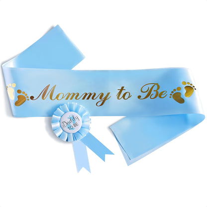 Pink Baby Shower Decorations Mom to Be Sash Baby Shower Decorations for Girl and Sash Daddy to Be Badge - Glossy Texture, Wearable Brooch, Wear-Resistant, set with Ribbon and Badge, Delicate craft