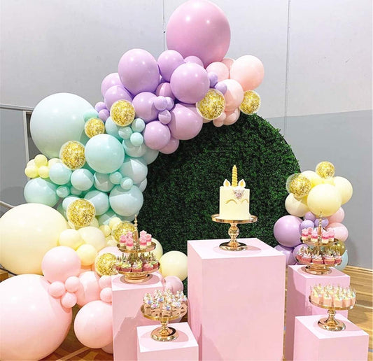105pcs Pastel Balloons Arch Garland Kit 5" 10" 12" 18 inch Macaron Color Pastel Balloon Different Sizes and Gold Confetti Balloon Set for Easter Wedding Birthday Baby Shower Party Decorations