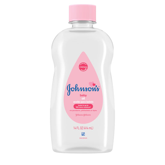 Johnson's Baby Oil, Pure Mineral Oil to help Prevent Moisture Loss for baby, Kids & Adults, Gentle & Soothing Baby Massage Oil for Dry Skin Relief, Original Scent, 14 fl. oz(Pack of 6)