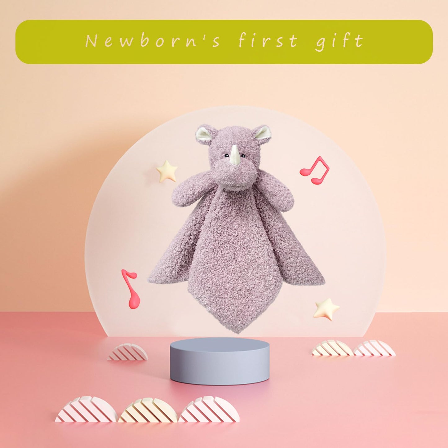 Baby Pink Rhino Soft Stuffed Animal Security Blanket, Plush Rhino Character Lovey Blanket, Baby Shower/Nursery Gift, Newborn Infant Toddler Snuggle Blankie for Boys Girls, 14 Inches