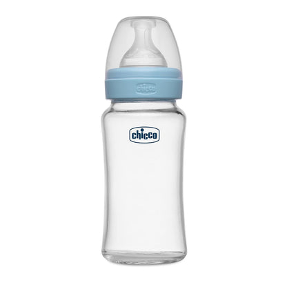 chicco Well-Being Glass Feeding Bottle (240ml, Medium Flow) (Blue)