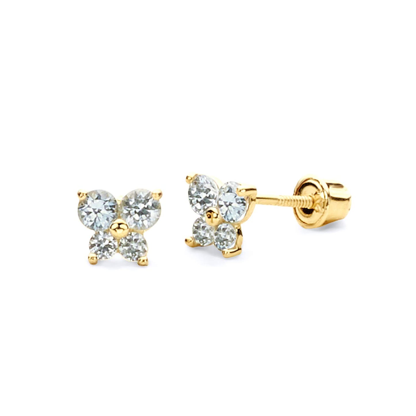 14k REAL Yellow Gold Butterfly Stud Earrings with Screw Back- 12 Different Color Available