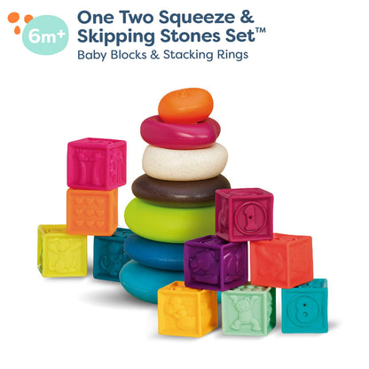 B. toys – Baby Blocks – Stacking & Building Toys For Babies – 10 Soft & Educational Blocks- Numbers, Shapes, Colors, Animals- One Two Squeeze- 6 Months +