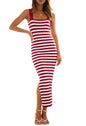 MEROKEETY Women's 2025 Summer Spring Bodycon Midi Dress Vacation Sleeveless Ribbed Knit Striped Party Sweater Dresses
