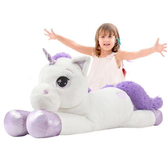 43" Giant Unicorn Stuffed Animal, Unicorn Plush Pillow Toys Big Plushy Fluffy, Gift for Girls Kids Boys Girlfriend, White & Purple
