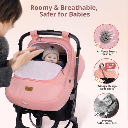Bioby Winter Baby Car Seat Cover, Infant Car Seat Cover for Boy Girl, Roomy, Cozy, Warm, Waterproof Baby Carseat Covers Canopy with Thickened Fleece Lining, Breathable Hole, Universal Fitted Black