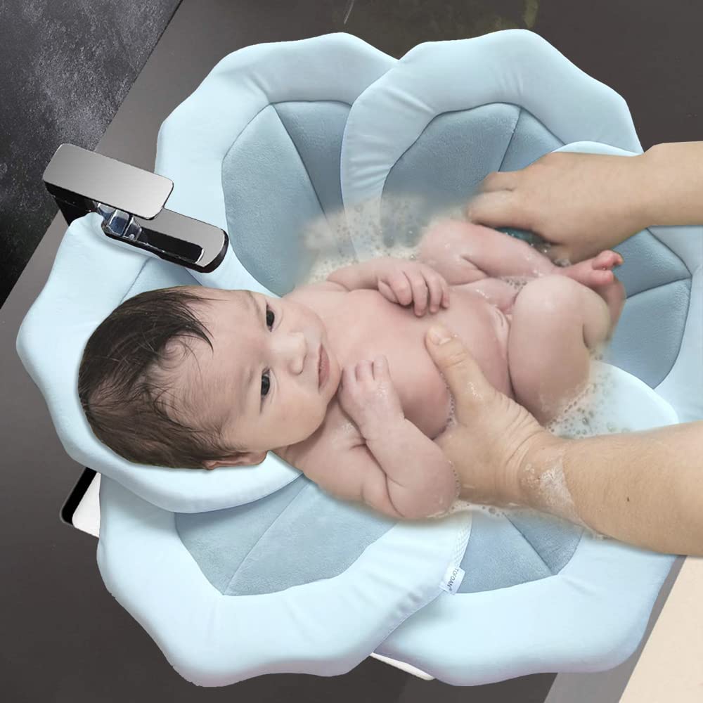 Baby Bath Pad for Infant Bathtub Sink - Flower Mat Tub Lounger - Petal Soft Supports Newborn Bathing Insert Seat - 31" (Pink)