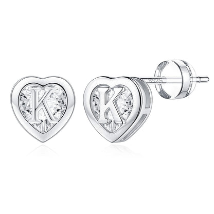 IEFWELL Heart Stud Earrings for Girls Women, S925 Sterling Silver Studs Hypoallergenic Earrings CZ Heart Earrings Initial Earrings for Teen Girls Kids Jewelry for Girls Gifts