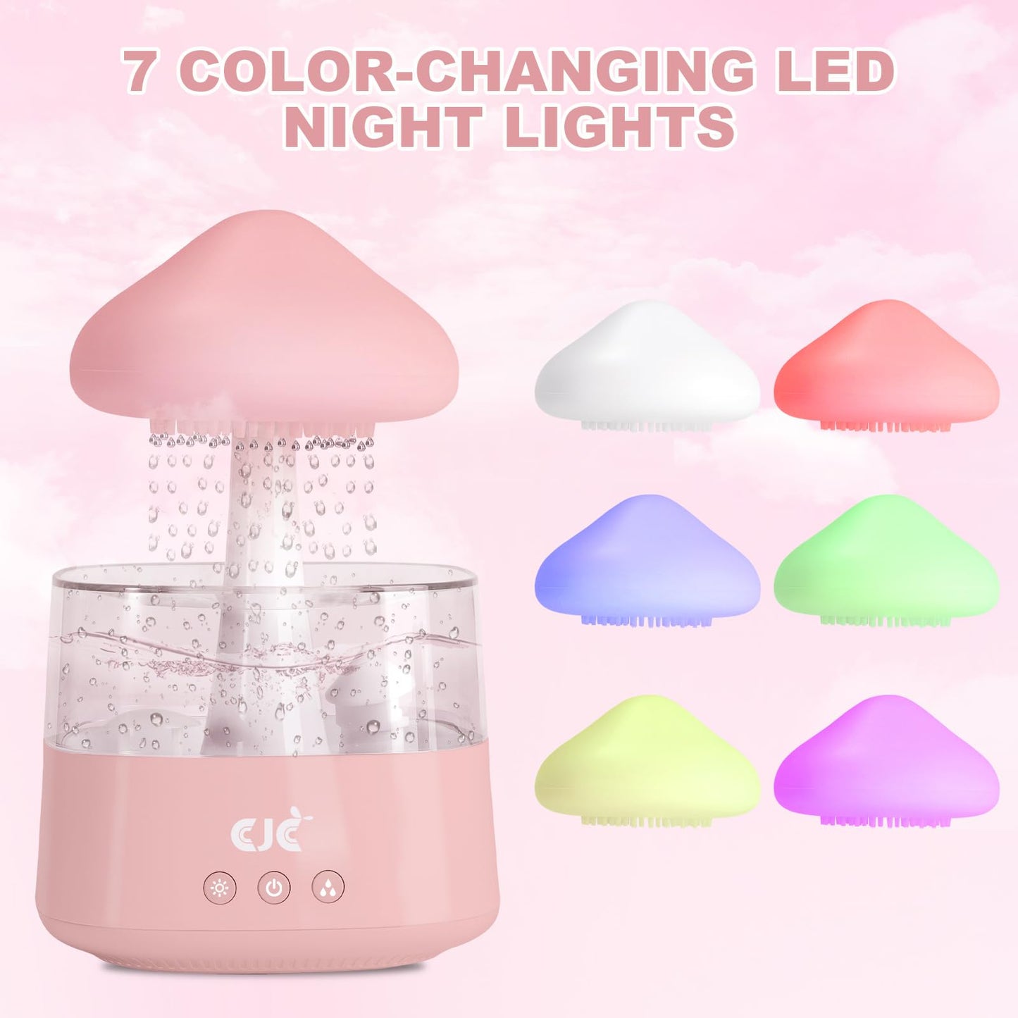 Cloud Rain White Noise Humidifier, Rain Water Drip Diffuser Humidifiers Waterfall Lamp Mushroom Air Humidifier Aromatherapy Essential Oil Diffuser with 7 Colors Night Lights for Home Office Bedroom