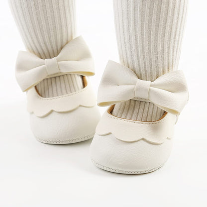Baby Girls Mary Jane Flats with Bowknot Flowers Soft Newborn Infant First Walkers Crib Shoes Wedding Party Christmas Dress Shoes