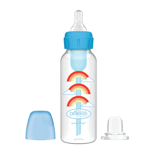 Dr. Brown's Anti-Colic Options+ Narrow Sippy Bottle Starter Kit, 8oz/250mL, with Level 3 Medium-Fast Flow Nipple and Soft 100% Silicone Sippy Spout, Pink, BPA Free, 6m+
