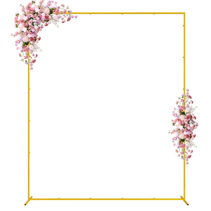 Wokceer Wedding Arch Backdrop Stand Square 6.6FTx6.6FT Gold Metal Balloon Arch Stand Garden Arbor Backdrop Frame for Wedding Birthday Party Baby Shower Photo Booth Background Decoration
