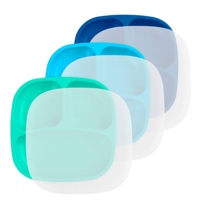 Re-Play Toddler Plates with Dividers - Deep-Walled 3 Compartments Divided Plates for Kids - Dishwasher & Microwave Safe - Made in USA - Set of 3-7.37" x 7.37" x 1.25" - Princess