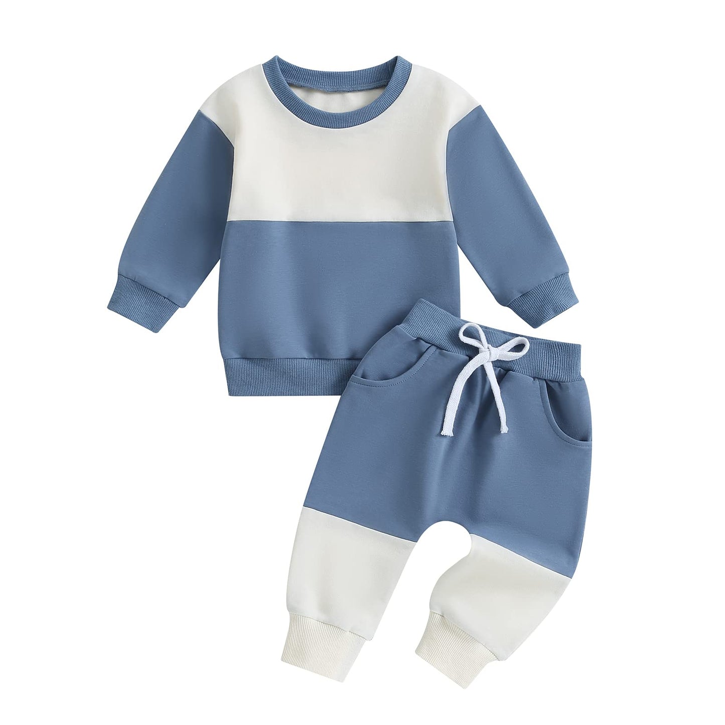 Toddler Baby Boy Fall Winter Outfit Contrast Color Long Sleeve Sweatshirts Stretch Jogger Pants Newborn Clothes Set