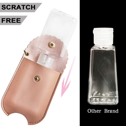 Portable Squeeze Bottle, Empty Leakproof Plastic Travel Bottle with Leather Keychain Holder for Hand Sanitizer, Essential Oil, Refillable Bottle Clips to Diaper Bag, Travel Bag(2oz 2 pack-Pink)