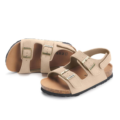 ZUSERIS Kids Toddler Sandals Boys Girls Cork Footbed Sandal Comfort Double Buckle Slip On Slippers with Adjustable Back Strap