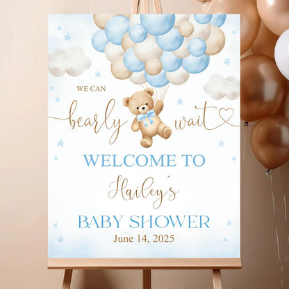Personalized We Can Bearly Wait Baby Shower Welcome Sign, Welcome to Baby Shower Sign - Teddy Bear & Balloon Theme Décor #5