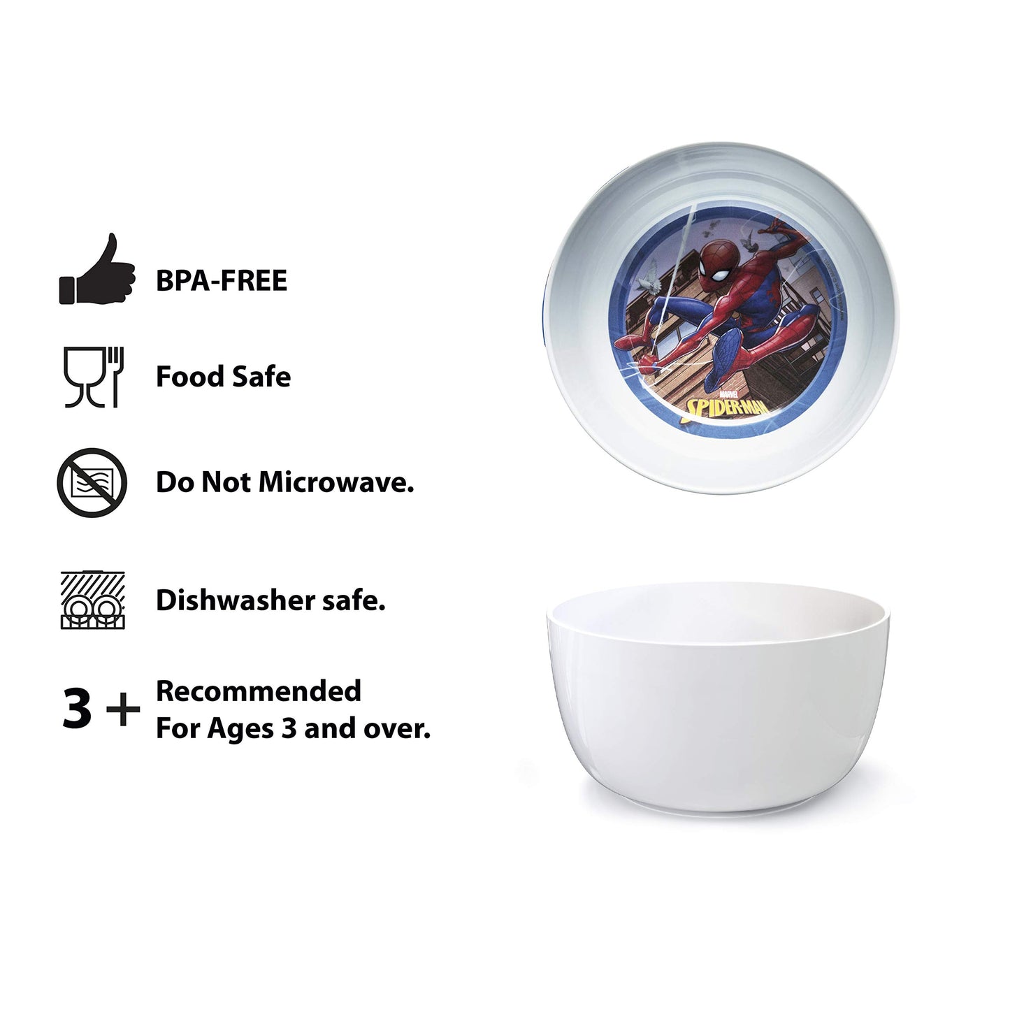Zak Designs 5-Piece Dinnerware Set, Baby Shark - Durable Plastic & Stainless Steel - Includes Water Bottle, 8-Inch Plate, 6-Inch Bowl, Fork & Spoon - Suitable for Kids Ages 3+