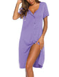 Ekouaer Women's Nightshirt Short Sleeve Button Down Nightgown V-Neck Sleepwear Pajama Dress
