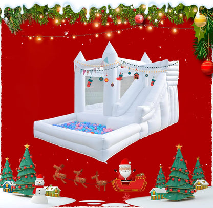 12 FT Oxford White Inflatable Bounce House, Bounce House With Ball Pit, Bounce House With Slide, Indoor And Outdoor Large Inflatable Castles Bounce House for Kids 3-12 Holiday Decoration Wedding Party
