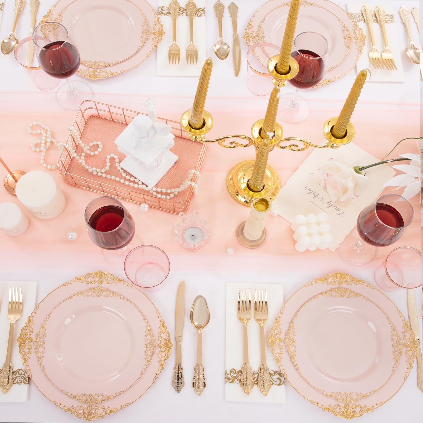 Morejoy 175PCS Rose Gold & Silver Plastic Dinnerware Set: 25 Plates, 25 Forks, 25 Knives, 25 Spoons, 25 Cups, 25 Napkins - Perfect for Wedding & Party
