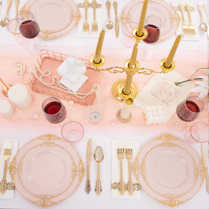 Morejoy 175PCS Rose Gold & Silver Plastic Dinnerware Set: 25 Plates, 25 Forks, 25 Knives, 25 Spoons, 25 Cups, 25 Napkins - Perfect for Wedding & Party