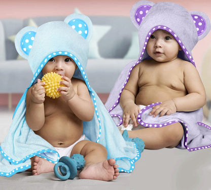 Set of 2 Hooded Baby Towels – White and Grey – Luxurious, Large and Super Absorbent – 30 x 30 Inch – Soft and Suitable for Infants, Toddlers and Kids – 400 GSM