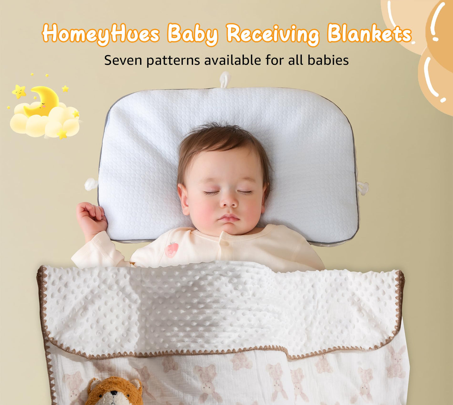 Baby Blanket Double Layer Cotton 40 x 40 Soft Receiving Blanket with Pattern Machine Washable Brown Bear