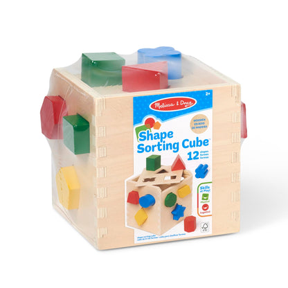 Melissa & Doug Shape Sorting Cube - Classic Wooden Toy With 12 Shapes Classic Kids Toys, Wooden Toddler Toys, Shape Sorter For Toddlers Ages 2+