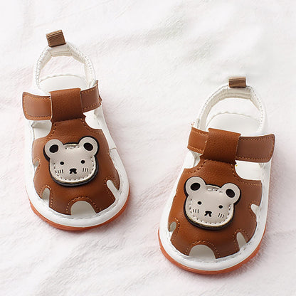 Childrens Bear Leather Foam Sandals Baby Boys Girls Hook Loop Flat Wide Barefoot Shoes Summer Outdoor Casual Water Shoes