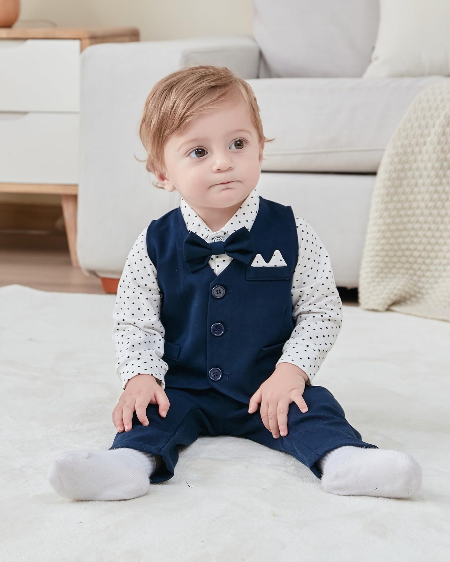 YALLET Baby Boy Clothes Suit 0-24 Months Infant Gentleman Outfits Formal Dress Shirt+Bowtie+Vest+Pants Set Baby Wedding Suits