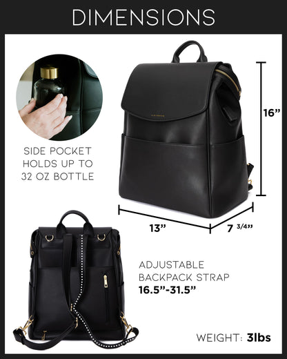Leather Diaper Bag Backpack with USB Charging port, Changing Pad, Stroller Straps, and Bottle Holder (Brown Olivia)