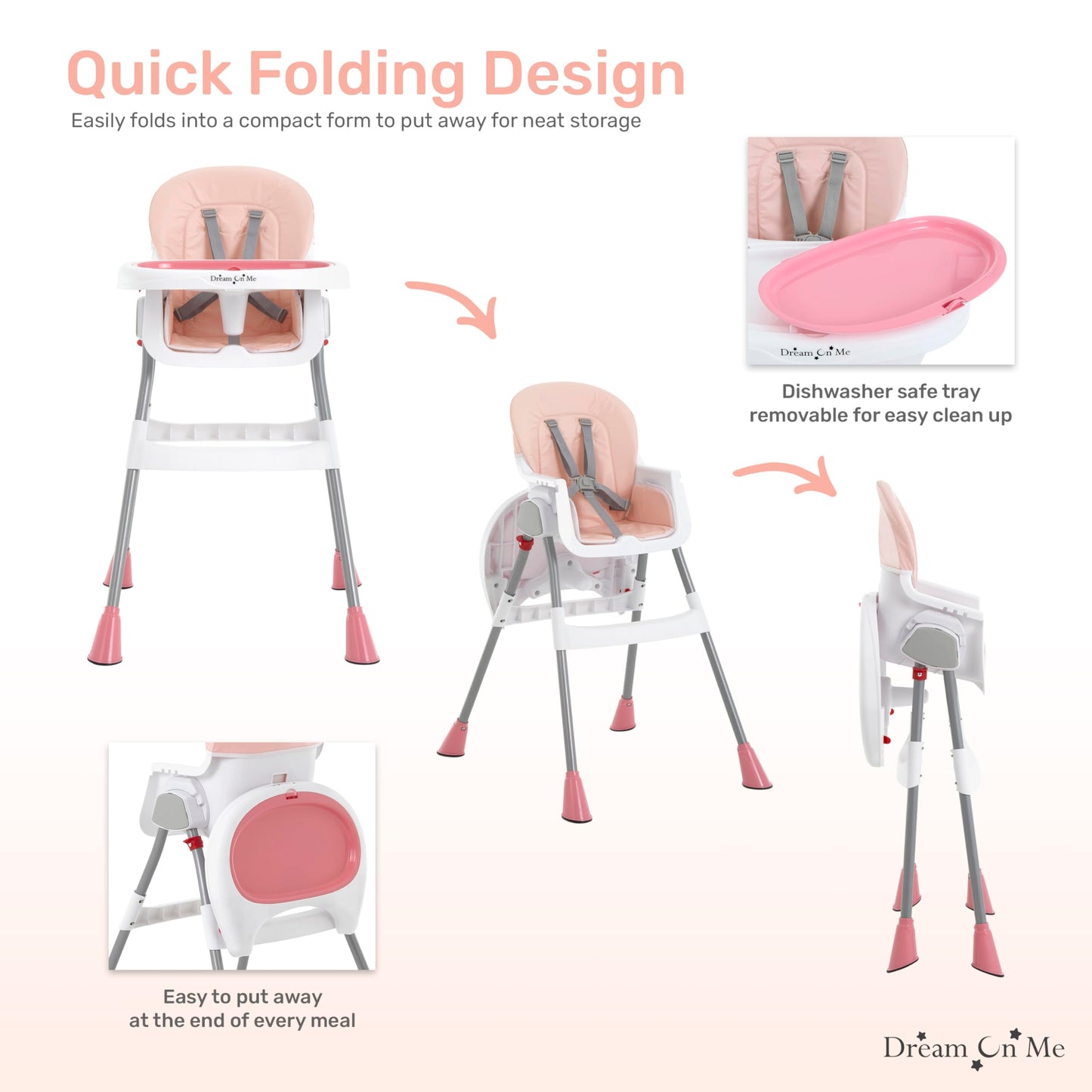 Dream On Me Portable 2-in-1 Tabletalk High Chair, Convertible Compact High Chair, Light Weight Portable Highchair, Grey