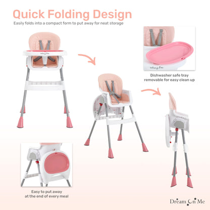 Dream On Me Portable 2-in-1 Tabletalk High Chair, Convertible Compact High Chair, Light Weight Portable Highchair, Grey